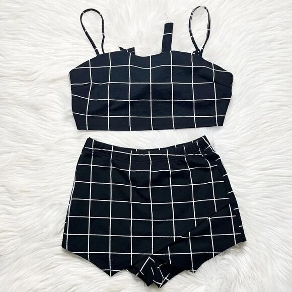Checkered Crop Top and Skort Set Black & White Size Medium - Picture 1 of 6